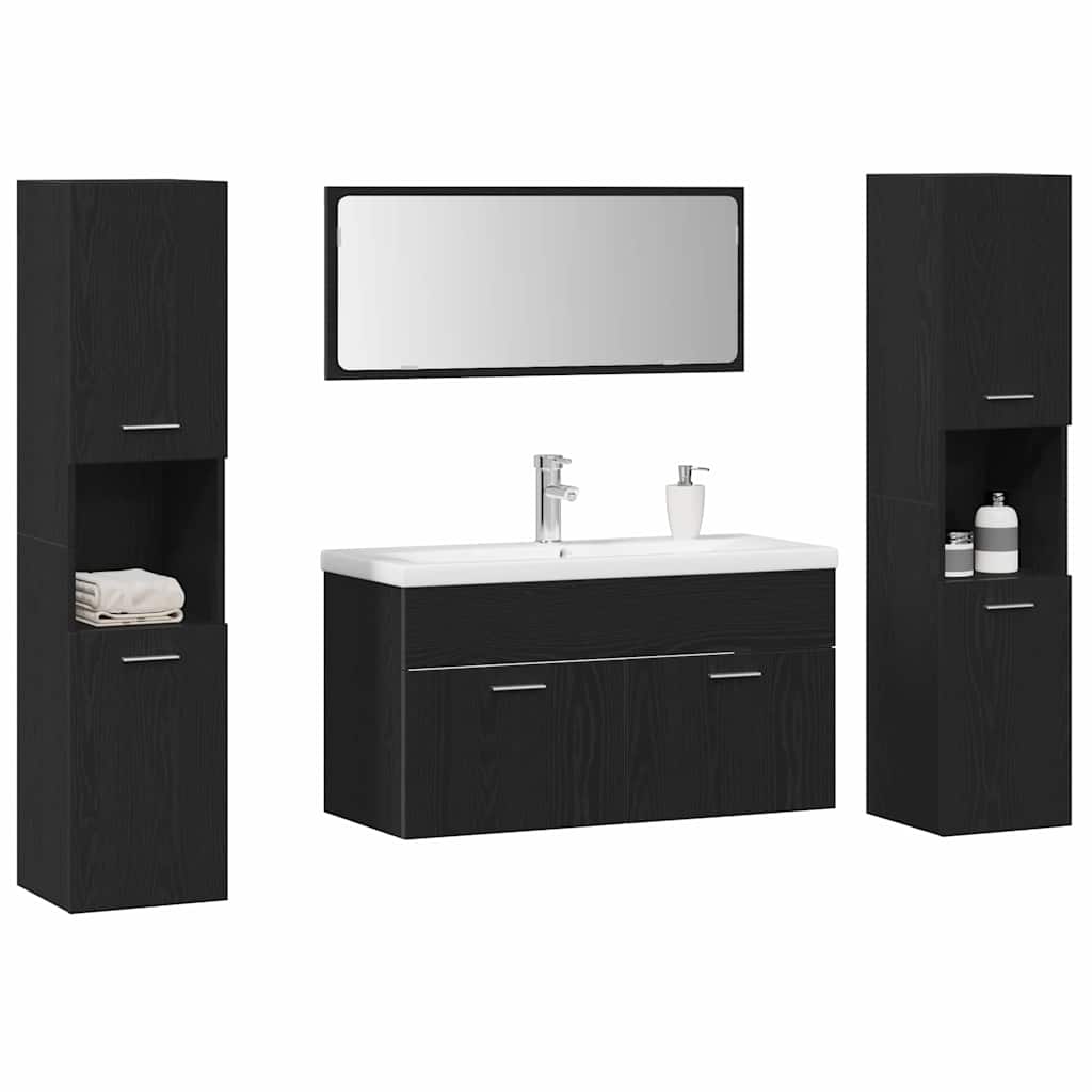 vidaXL Bathroom Furniture Set 4 pcs Black Oak Engineered Wood