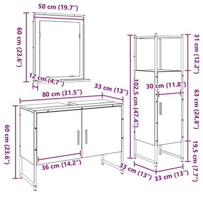 vidaXL Bathroom Furniture Set with Shelf 3 pcs Brown Engineered wood