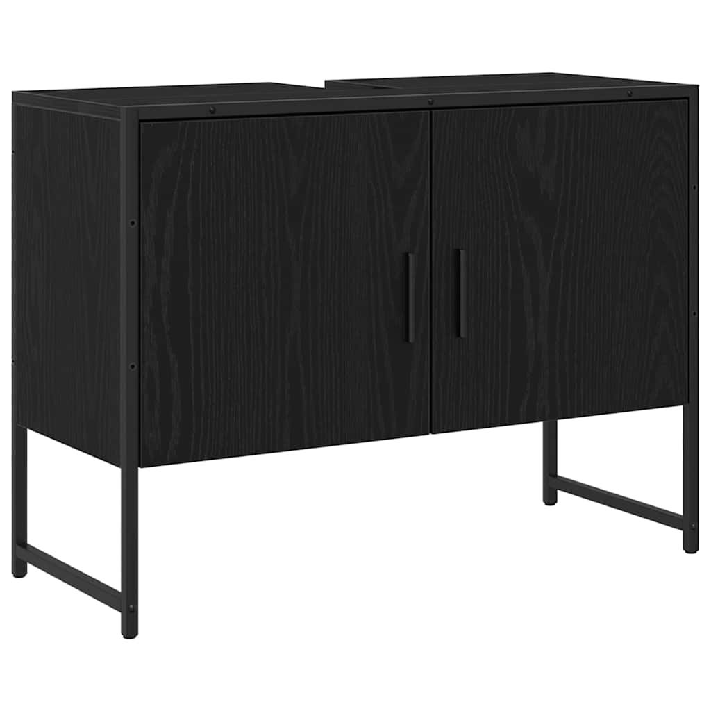 vidaXL Bathroom Furniture Set with Shelf 3 pcs Black Engineered wood