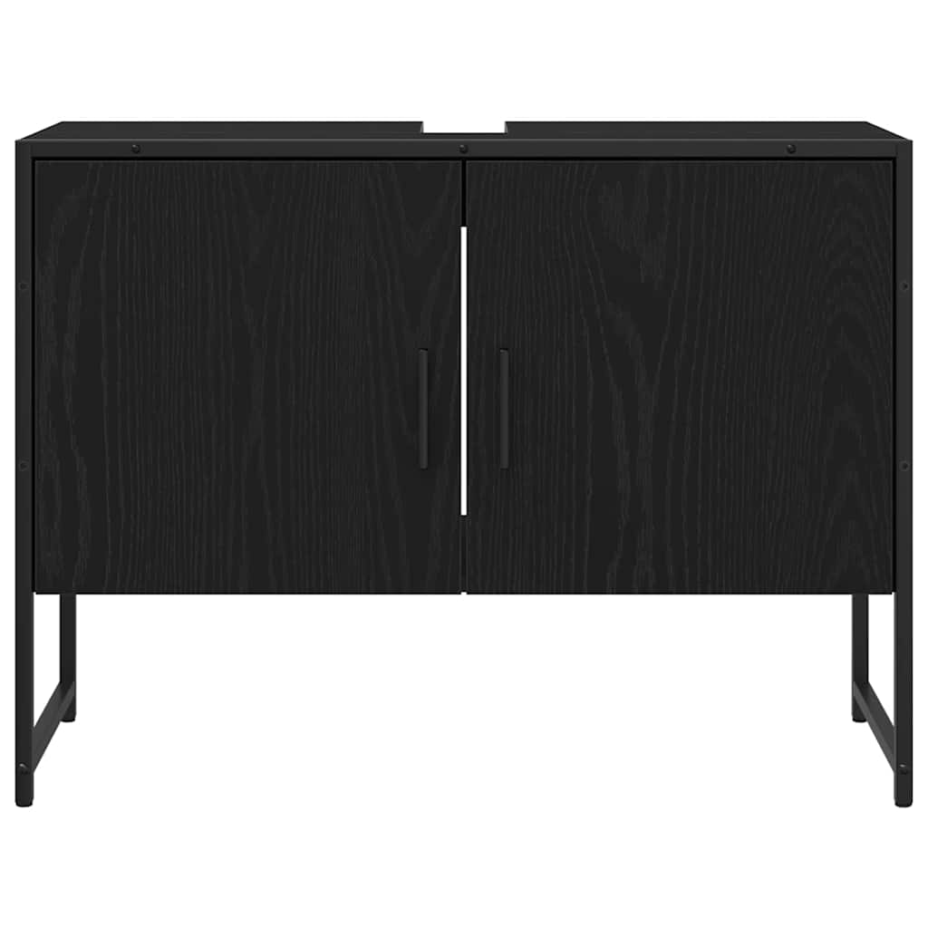 vidaXL Bathroom Furniture Set with Shelf 3 pcs Black Engineered wood