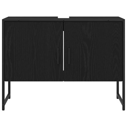 vidaXL Bathroom Furniture Set with Shelf 3 pcs Black Engineered wood