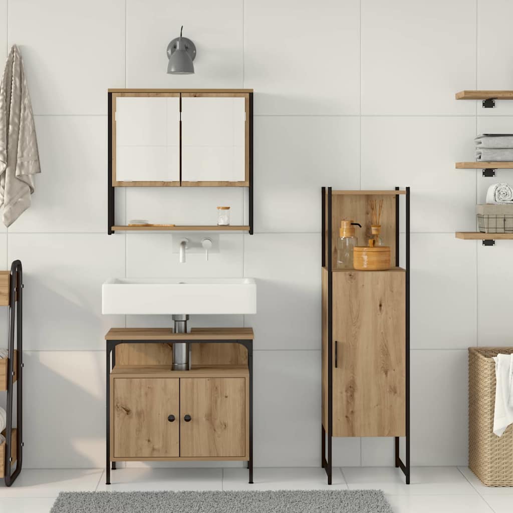 vidaXL Bathroom Furniture Set with Shelf 3 pcs Brown Engineered wood