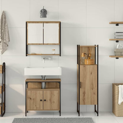 vidaXL Bathroom Furniture Set with Shelf 3 pcs Brown Engineered wood