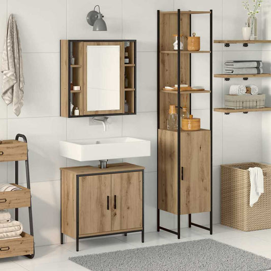 vidaXL Bathroom Vanity Units with Shelf 3 pcs Brown Engineered wood