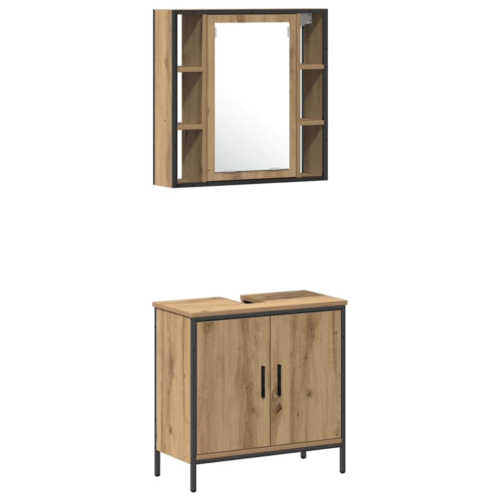 vidaXL Bathroom Vanity Units with Shelf 3 pcs Brown Engineered wood