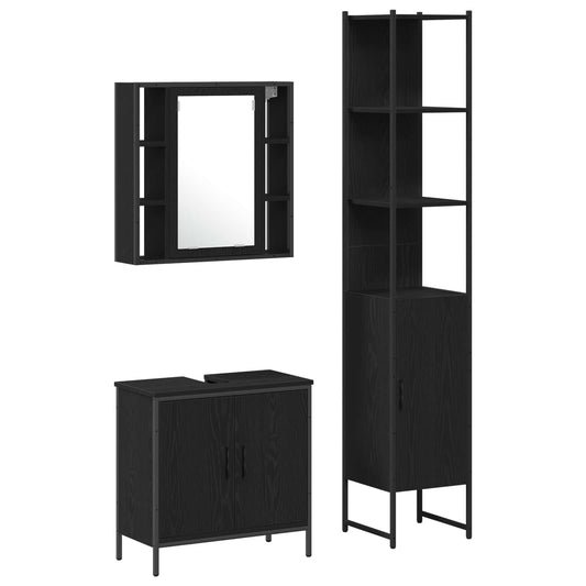 vidaXL Bathroom Vanity Units with Shelf 3 pcs Black Engineered wood