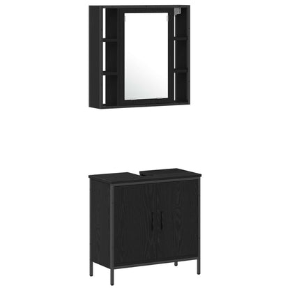 vidaXL Bathroom Vanity Units with Shelf 3 pcs Black Engineered wood