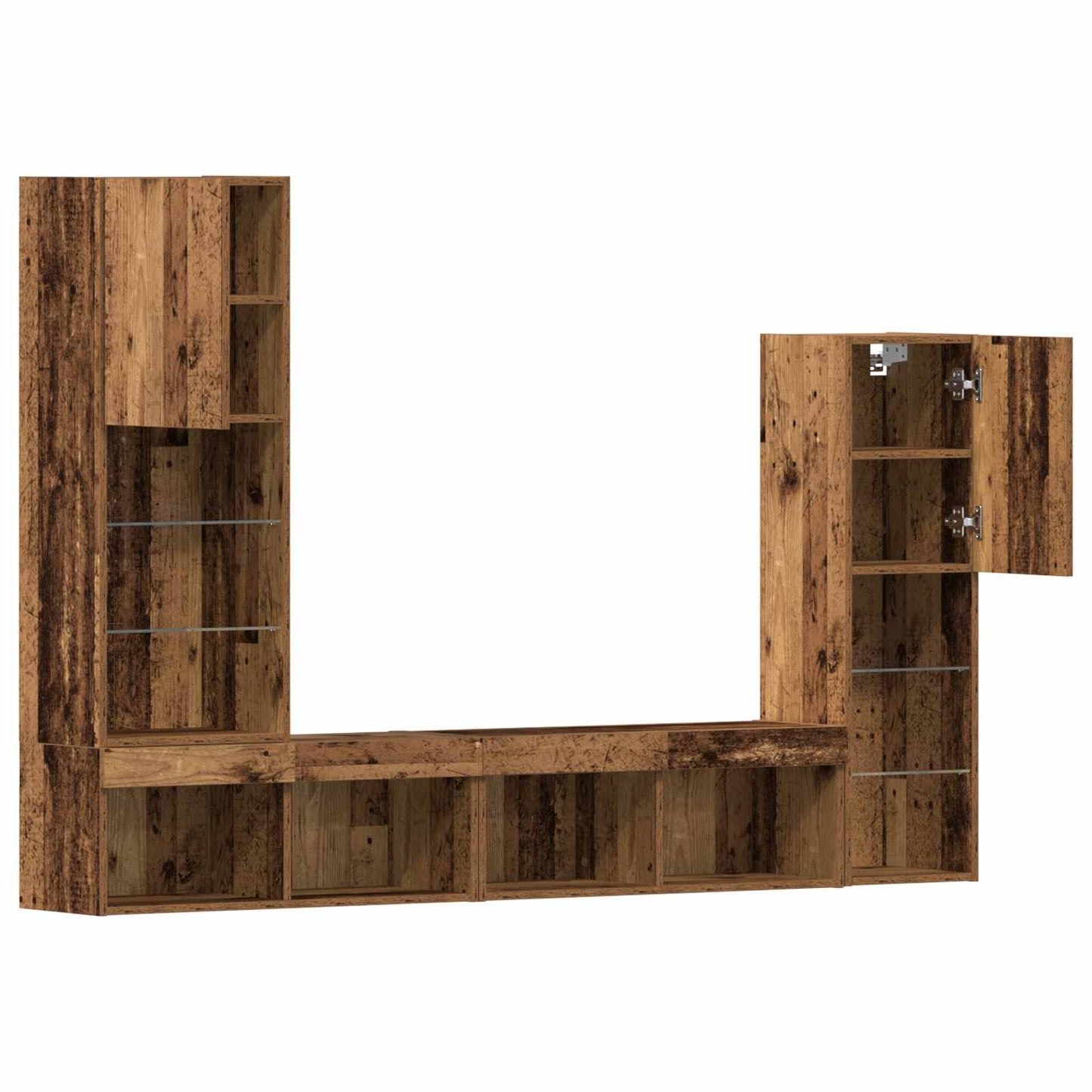 vidaXL TV Cabinet with LED Strip Lights 4 pcs Old wood Engineered wood