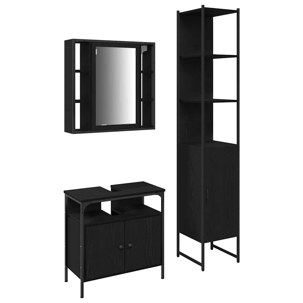 vidaXL Bathroom Furniture Set 3 pcs Black Oak Engineered Wood