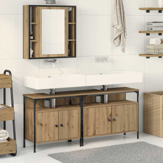 vidaXL Bathroom Vanity Units with Shelf 3 pcs Brown Engineered wood