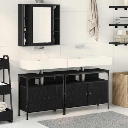 vidaXL Bathroom Vanity Units with Shelf 3 pcs Black Engineered wood