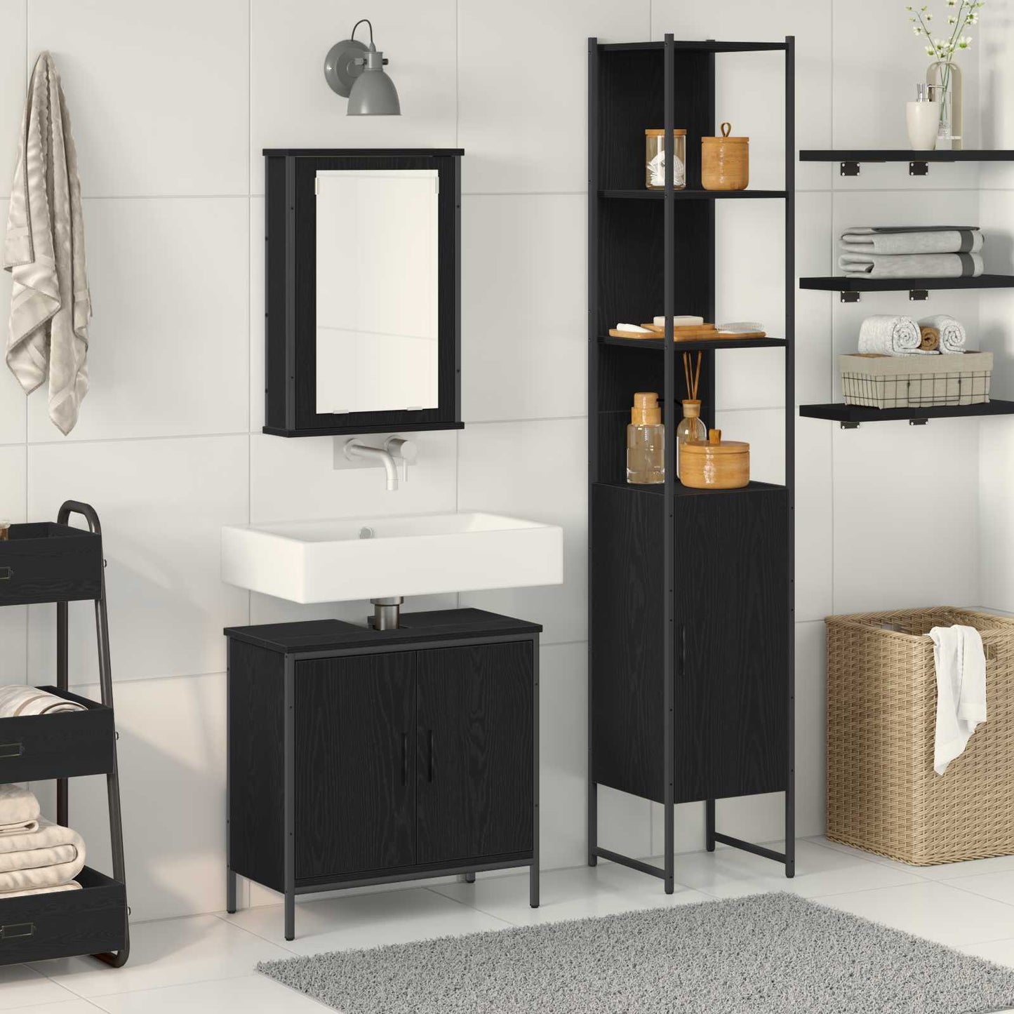 vidaXL Bathroom Furniture Set 3 pcs Black Engineered wood