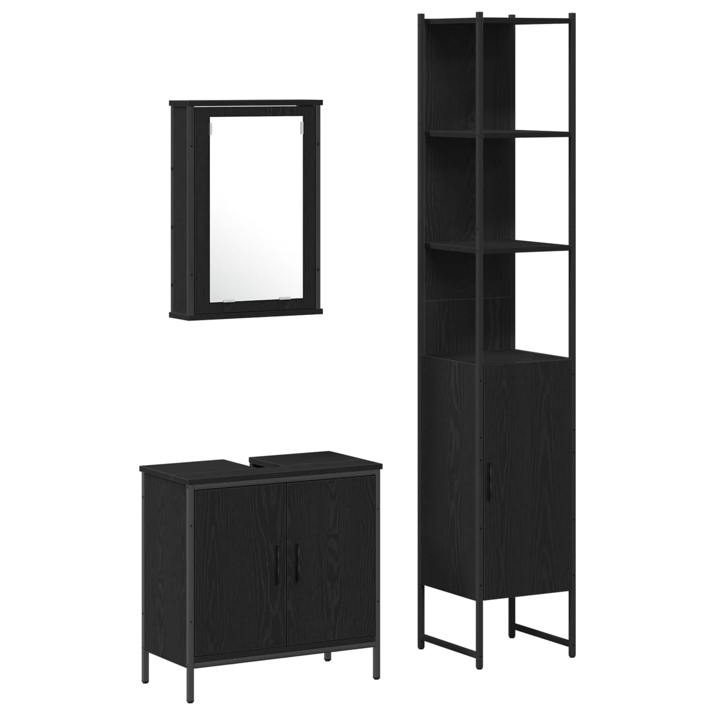 vidaXL Bathroom Furniture Set 3 pcs Black Engineered wood