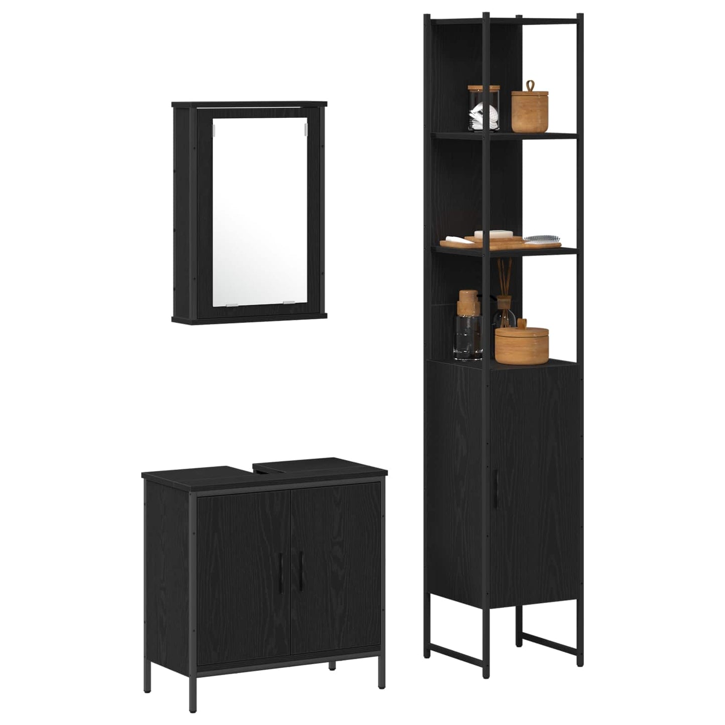 vidaXL Bathroom Furniture Set 3 pcs Black Engineered wood