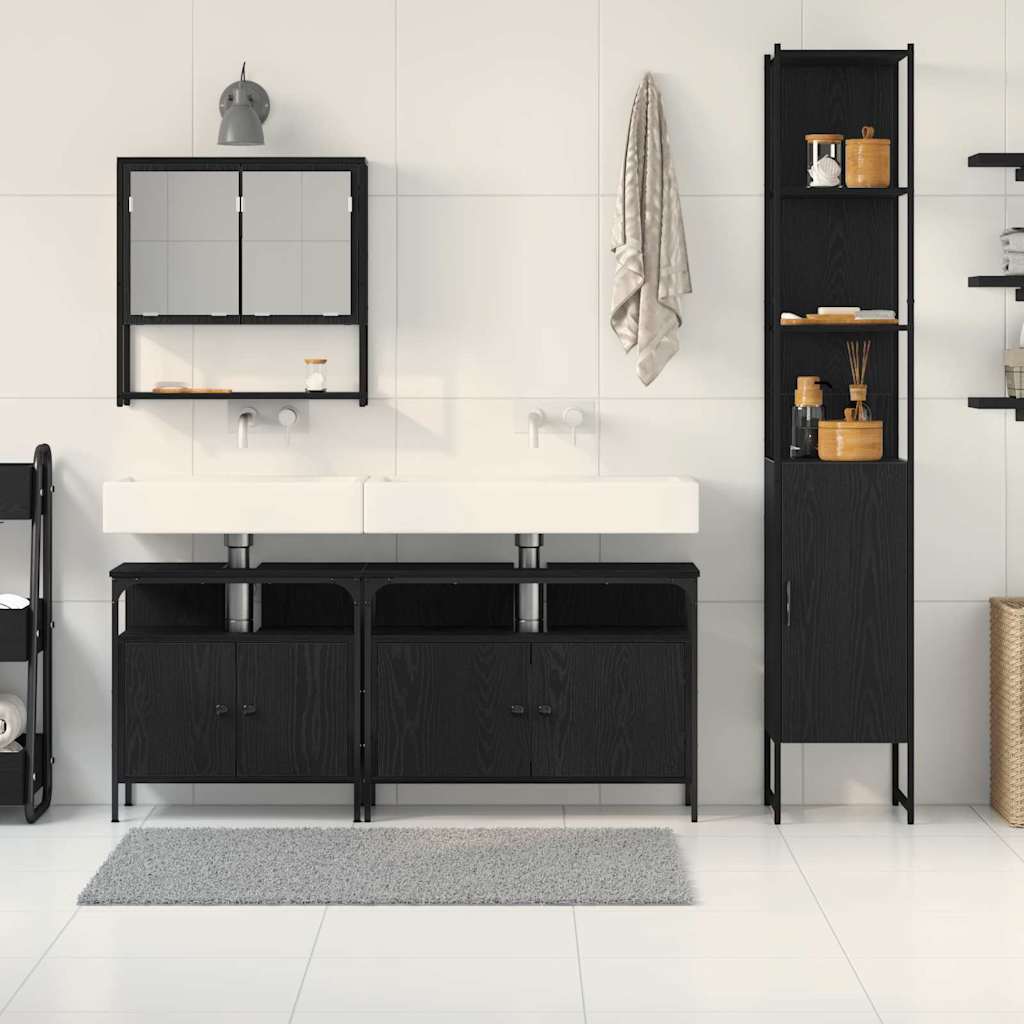 vidaXL Bathroom Furniture Set 4 pcs Black oak Engineered wood
