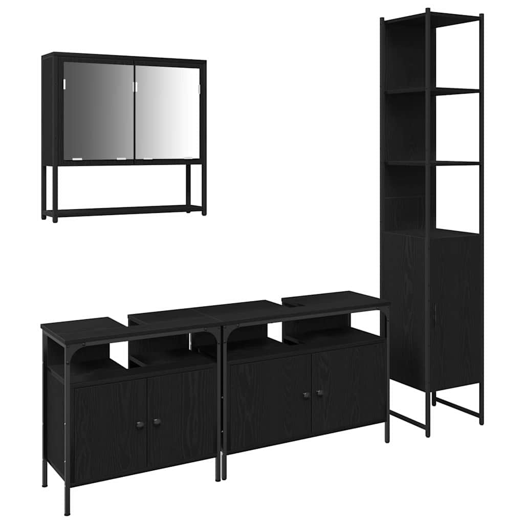 vidaXL Bathroom Furniture Set 4 pcs Black oak Engineered wood