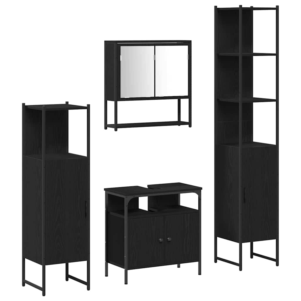vidaXL Bathroom Furniture Set 4 pcs Black Oak Engineered Wood