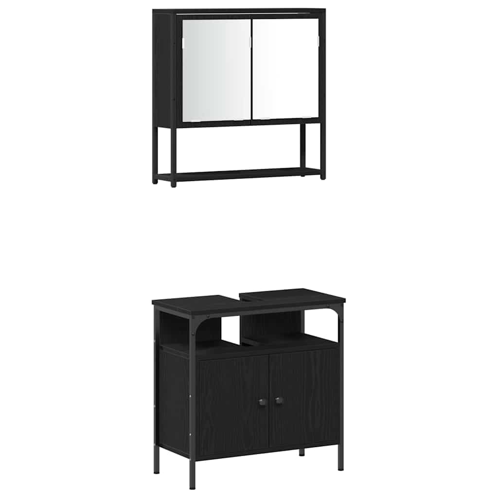 vidaXL Bathroom Furniture Set 4 pcs Black Oak Engineered Wood