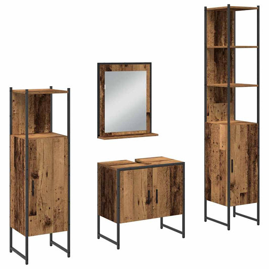 vidaXL Bathroom Furniture Set with Door 4 pcs Brown 33 x 33 x 185.5 cm
