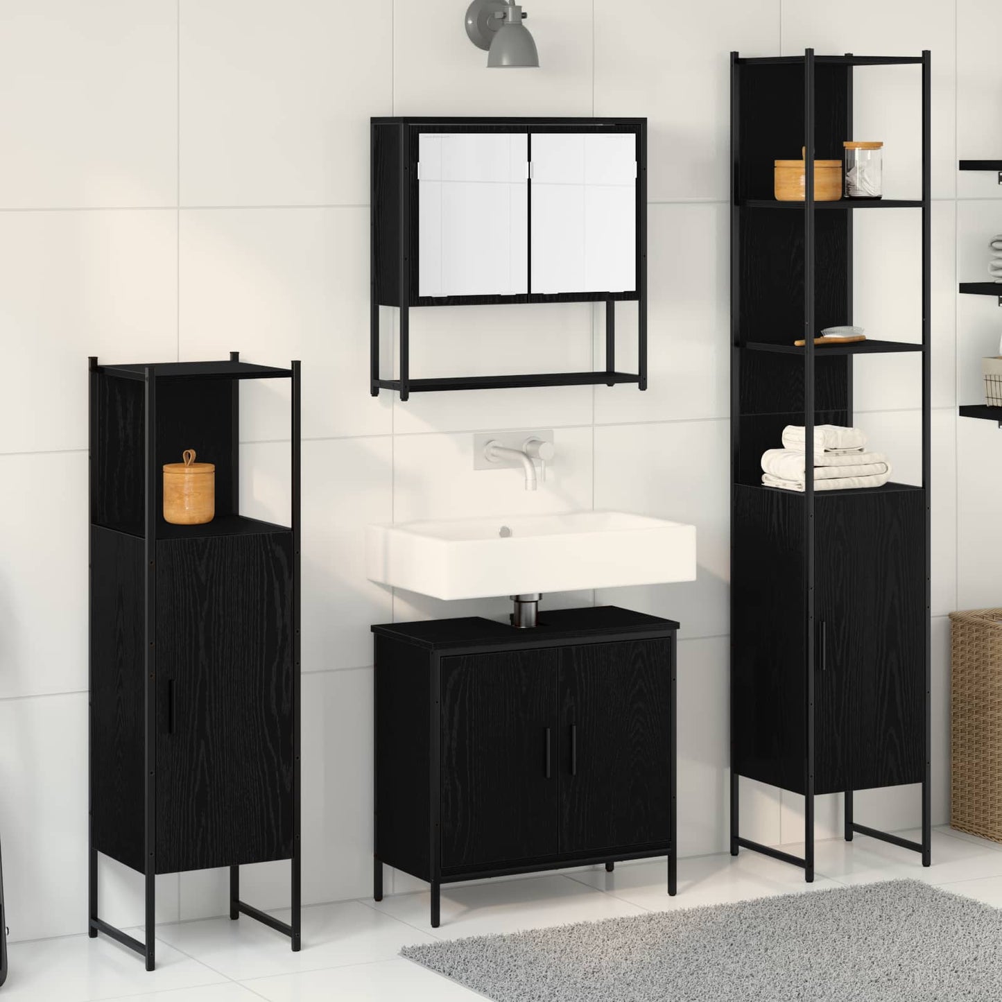 vidaXL Bathroom Furniture Set 4 pcs Black Engineered wood