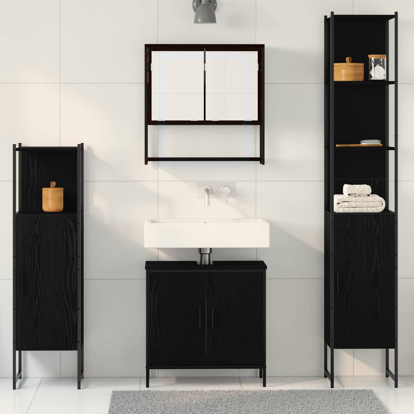 vidaXL Bathroom Furniture Set 4 pcs Black Engineered wood