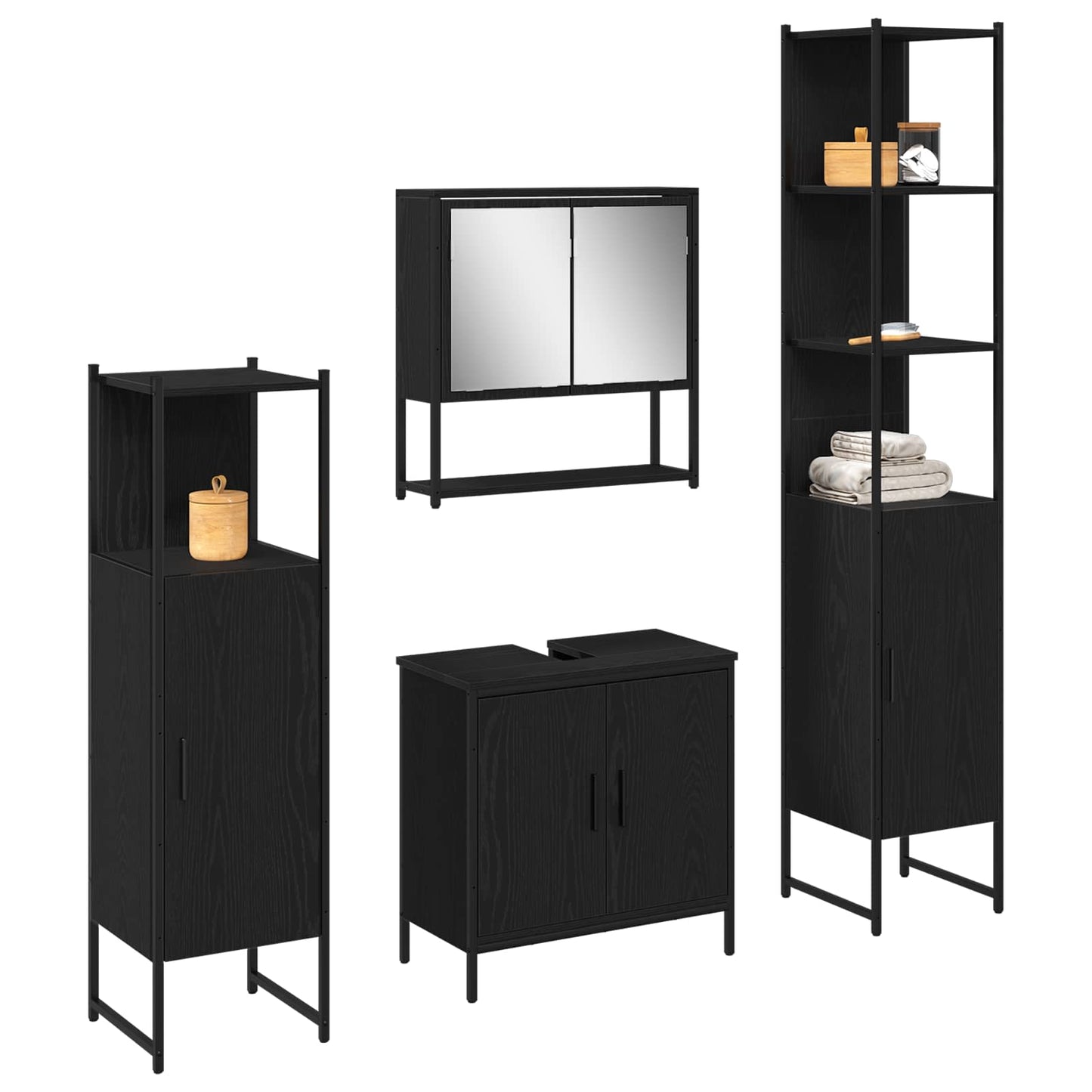 vidaXL Bathroom Furniture Set 4 pcs Black Engineered wood