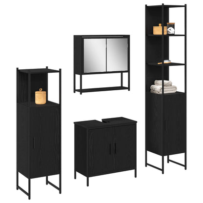 vidaXL Bathroom Furniture Set 4 pcs Black Engineered wood
