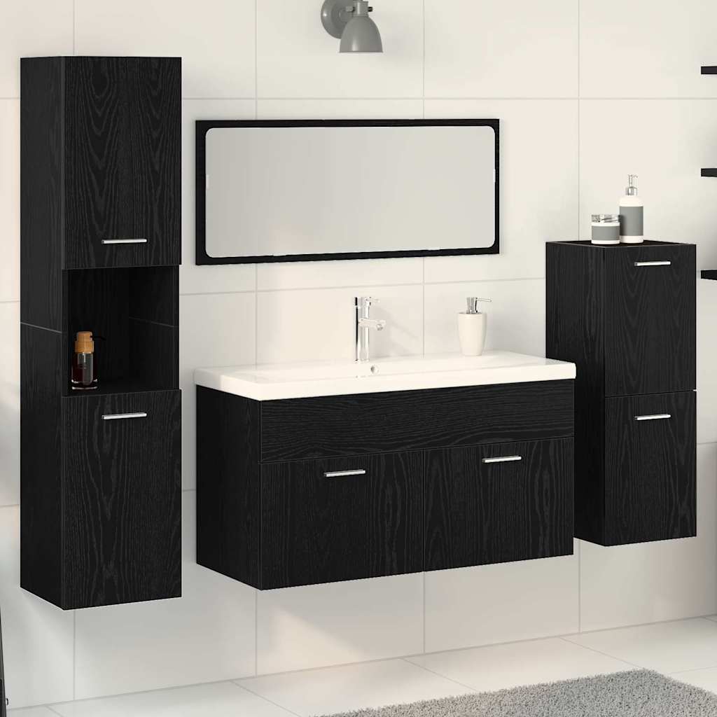 vidaXL Bathroom Furniture Set 4 pcs Black Oak Engineered Wood