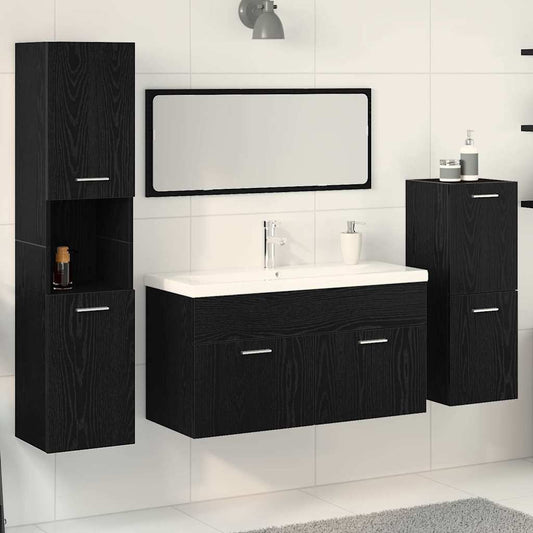 vidaXL Bathroom Furniture Set 4 pcs Black Oak Engineered Wood