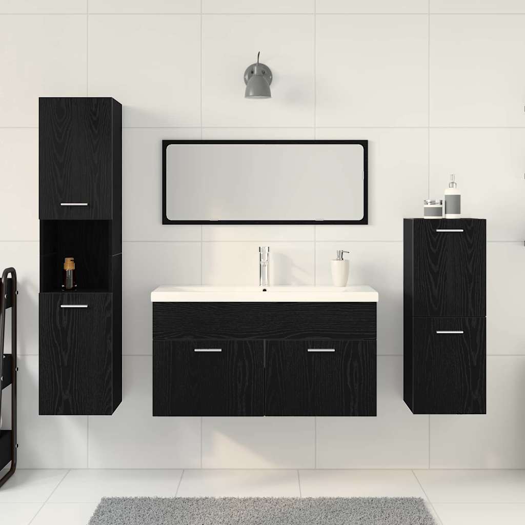 vidaXL Bathroom Furniture Set 4 pcs Black Oak Engineered Wood