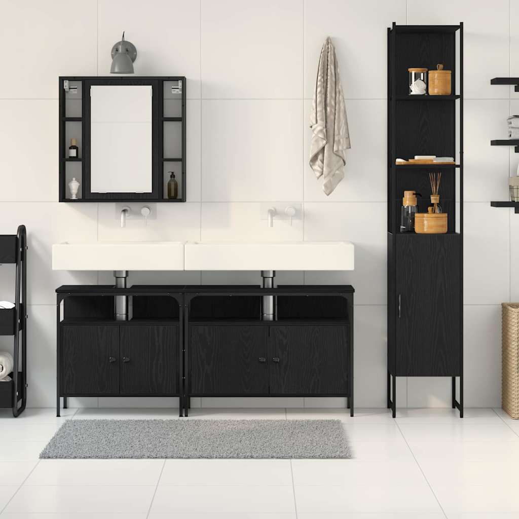 vidaXL Bathroom Furniture Set 4 pcs Black Oak Engineered Wood