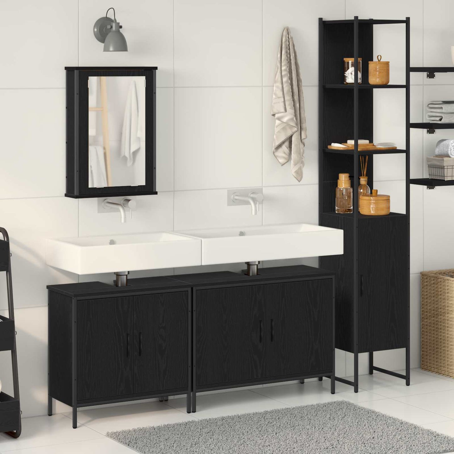 vidaXL Bathroom Furniture Set 4 pcs Black Engineered wood
