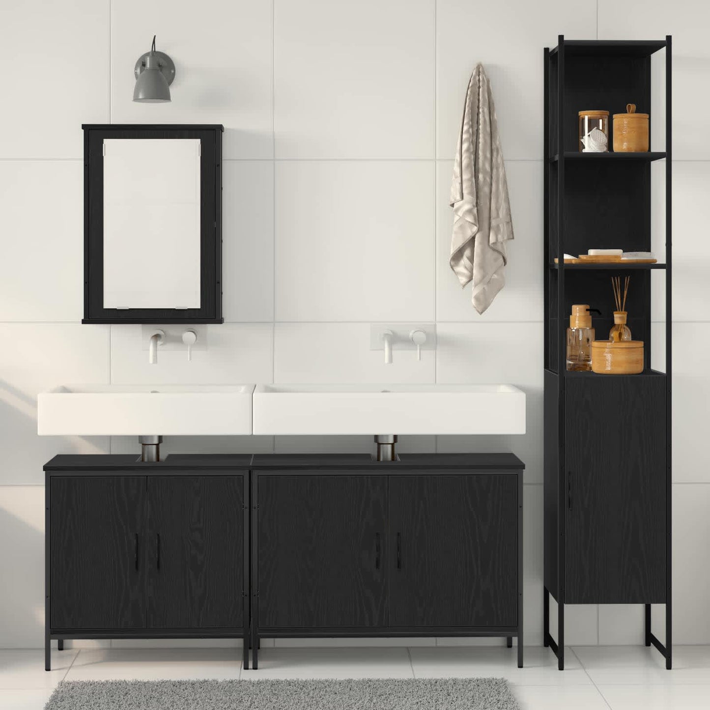 vidaXL Bathroom Furniture Set 4 pcs Black Engineered wood