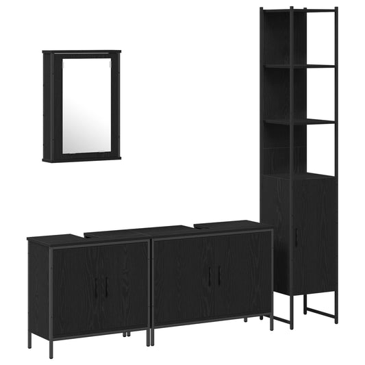 vidaXL Bathroom Furniture Set 4 pcs Black Engineered wood