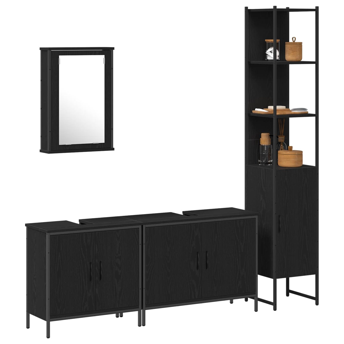 vidaXL Bathroom Furniture Set 4 pcs Black Engineered wood