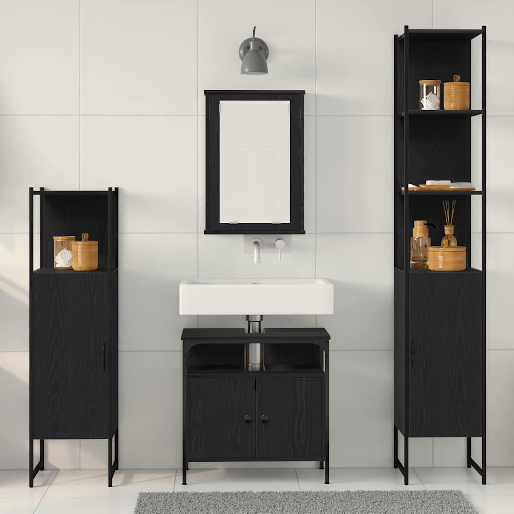 vidaXL Bathroom Furniture Set 4 pcs Black oak Engineered wood