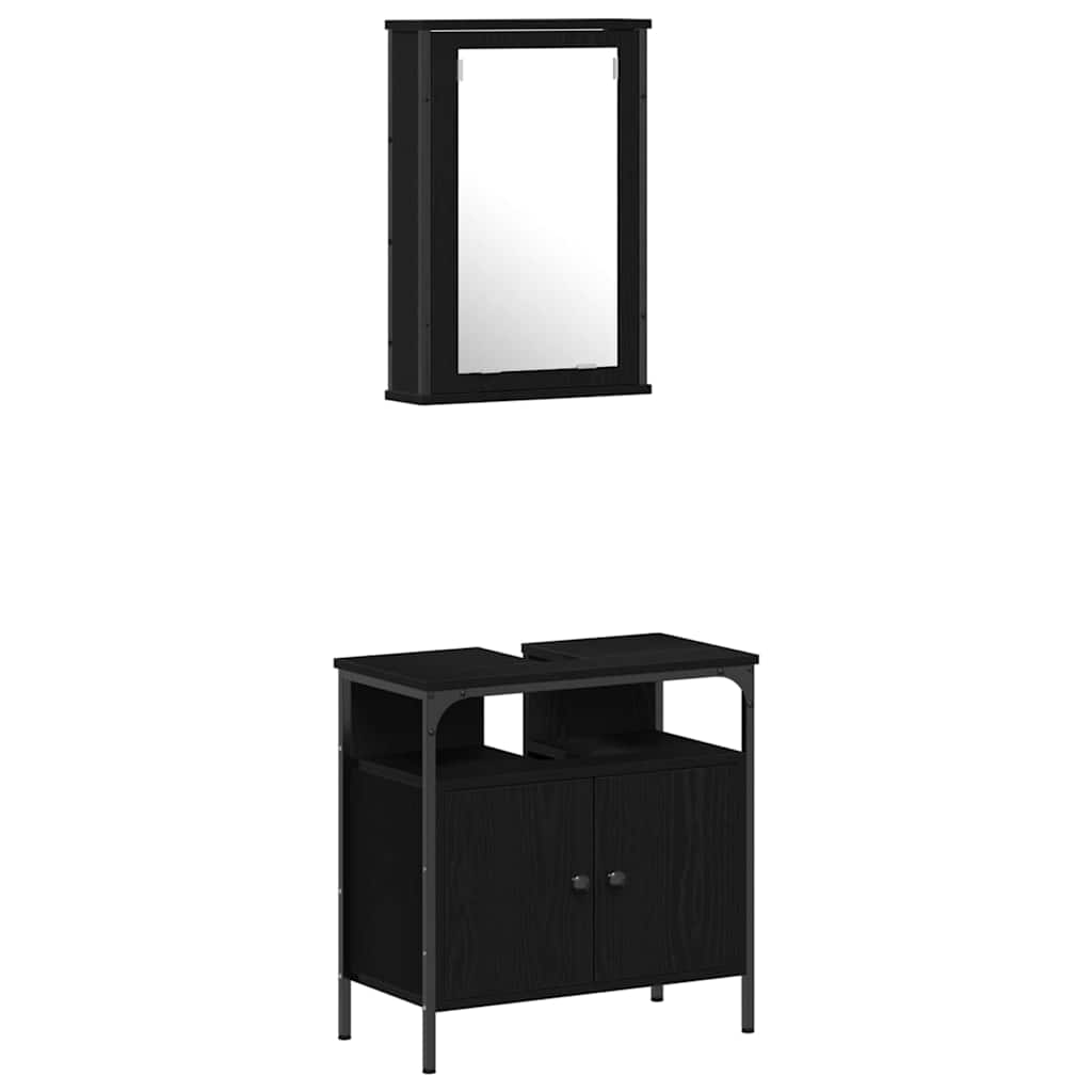 vidaXL Bathroom Furniture Set 4 pcs Black oak Engineered wood