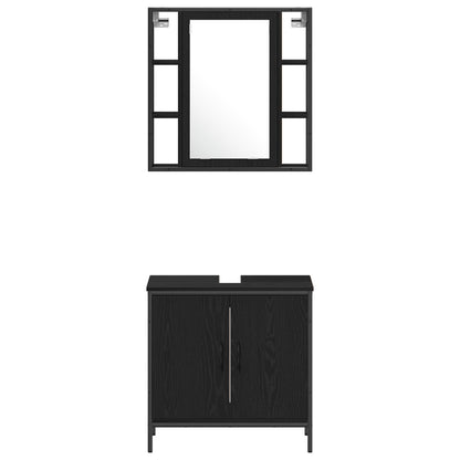 vidaXL Bathroom Furniture Set with Shelf 4 pcs Black Engineered wood