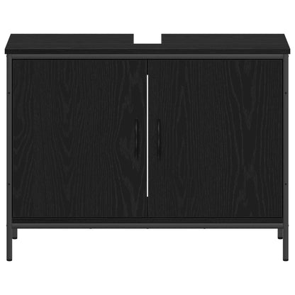 vidaXL Bathroom Furniture Set with Shelf 4 pcs Black Engineered wood