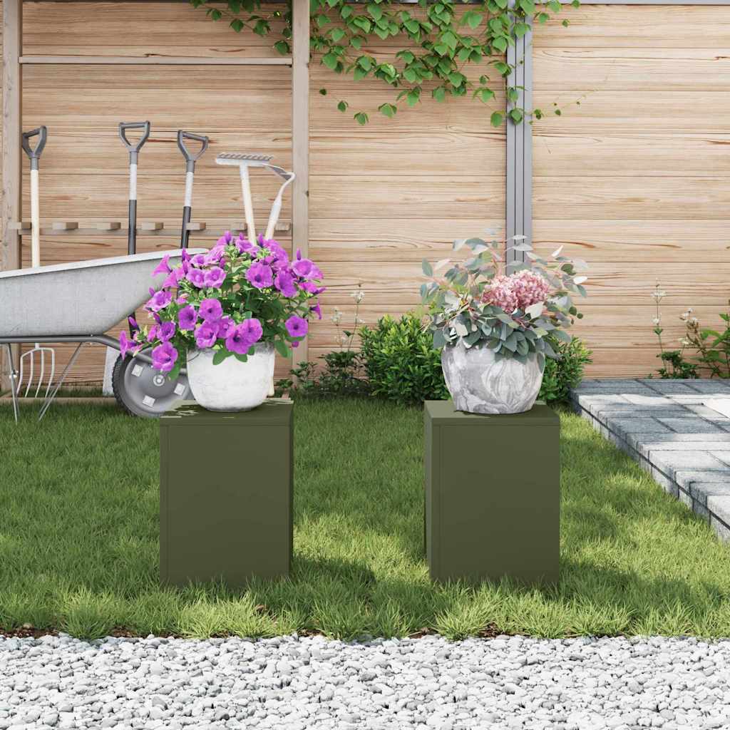 vidaXL Plant Stand 2 pcs Olive green 24 x 24 x 35 cm Steel