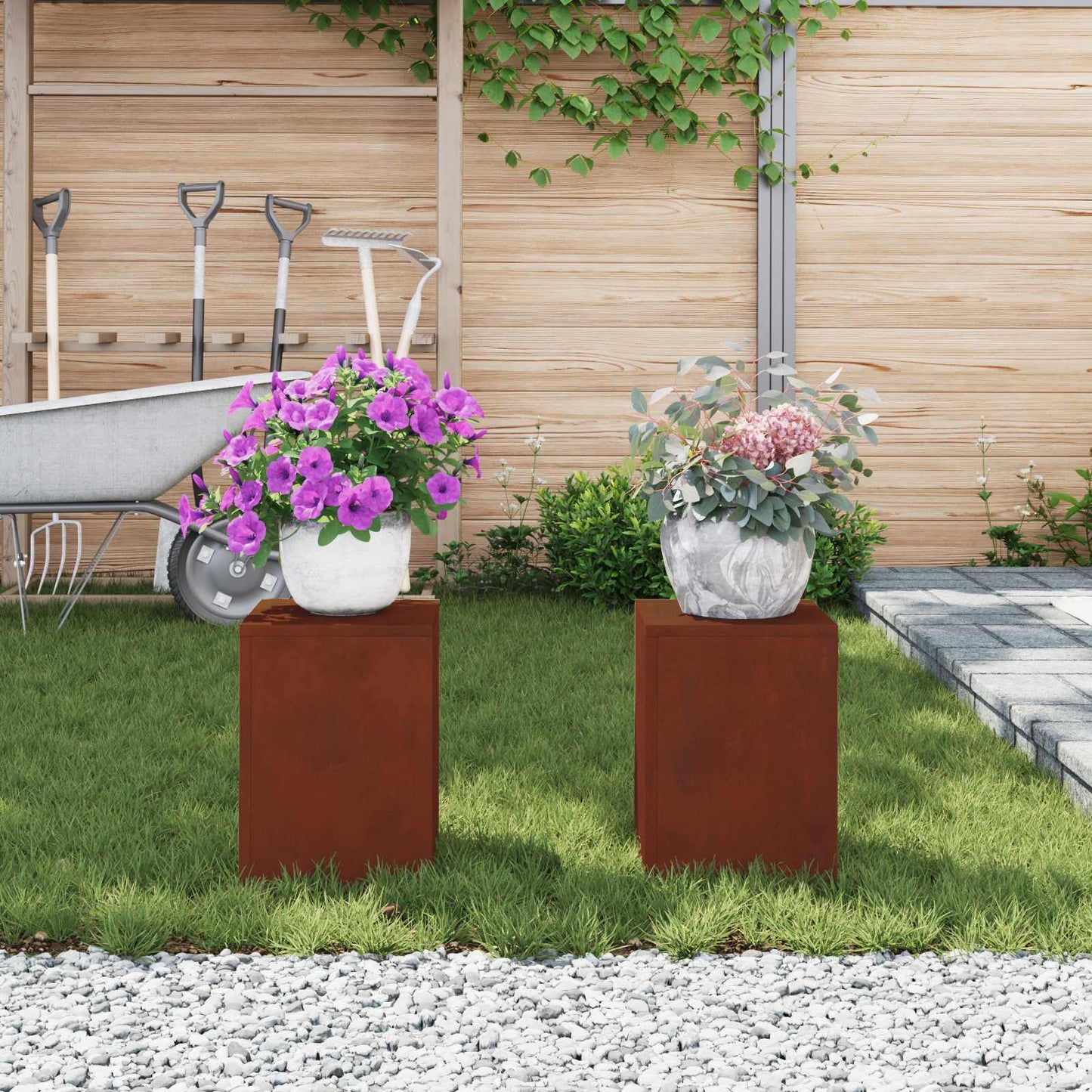 vidaXL Plant Stand 2 pcs Rusty 24 x 24 x 35 cm Weathering Steel