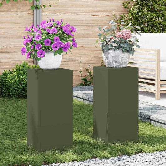 vidaXL Plant Stand 2 pcs Olive green 24 x 24 x 55 cm Steel