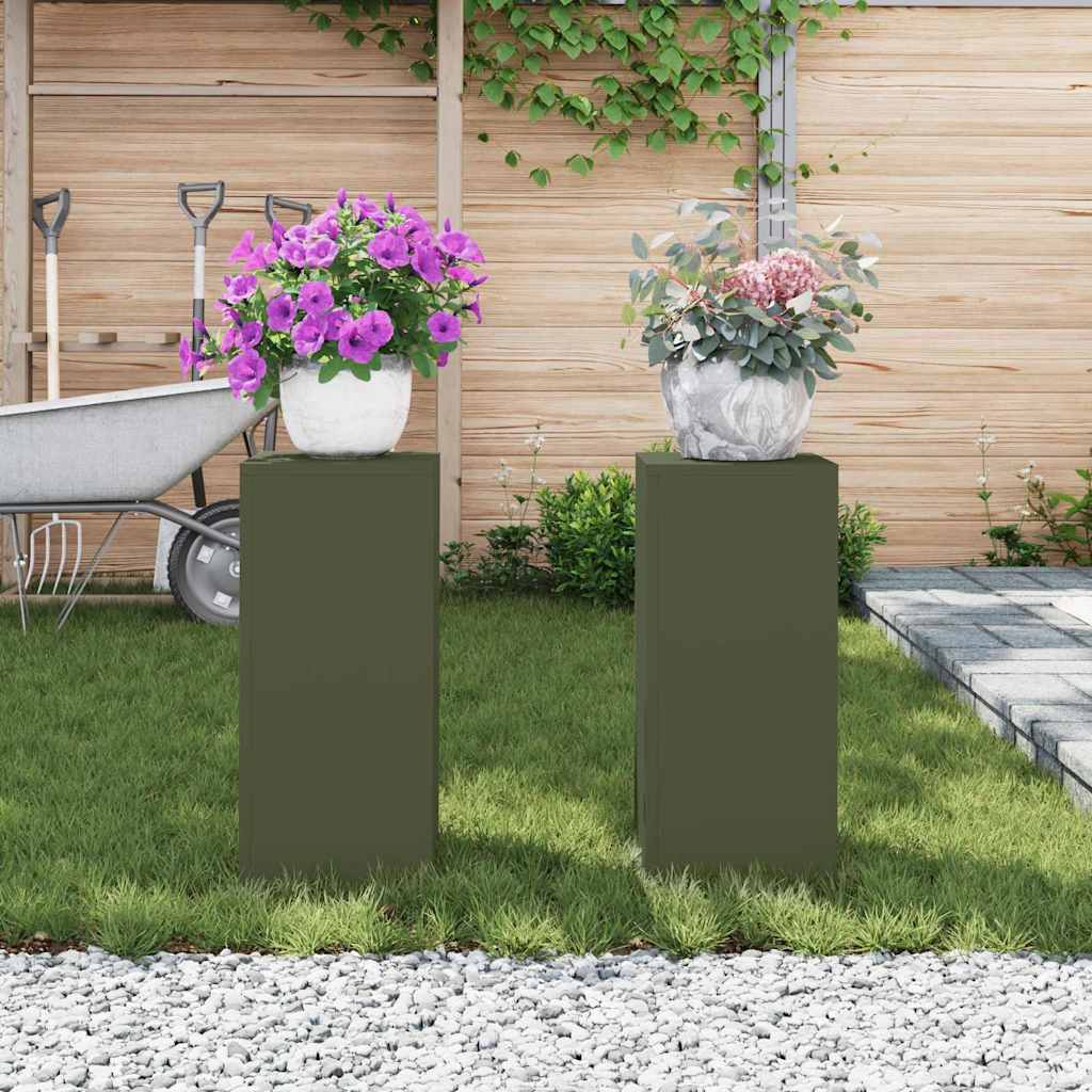 vidaXL Plant Stand 2 pcs Olive green 24 x 24 x 55 cm Steel