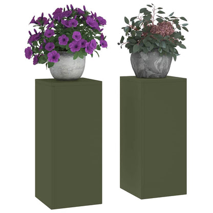 vidaXL Plant Stand 2 pcs Olive green 24 x 24 x 55 cm Steel