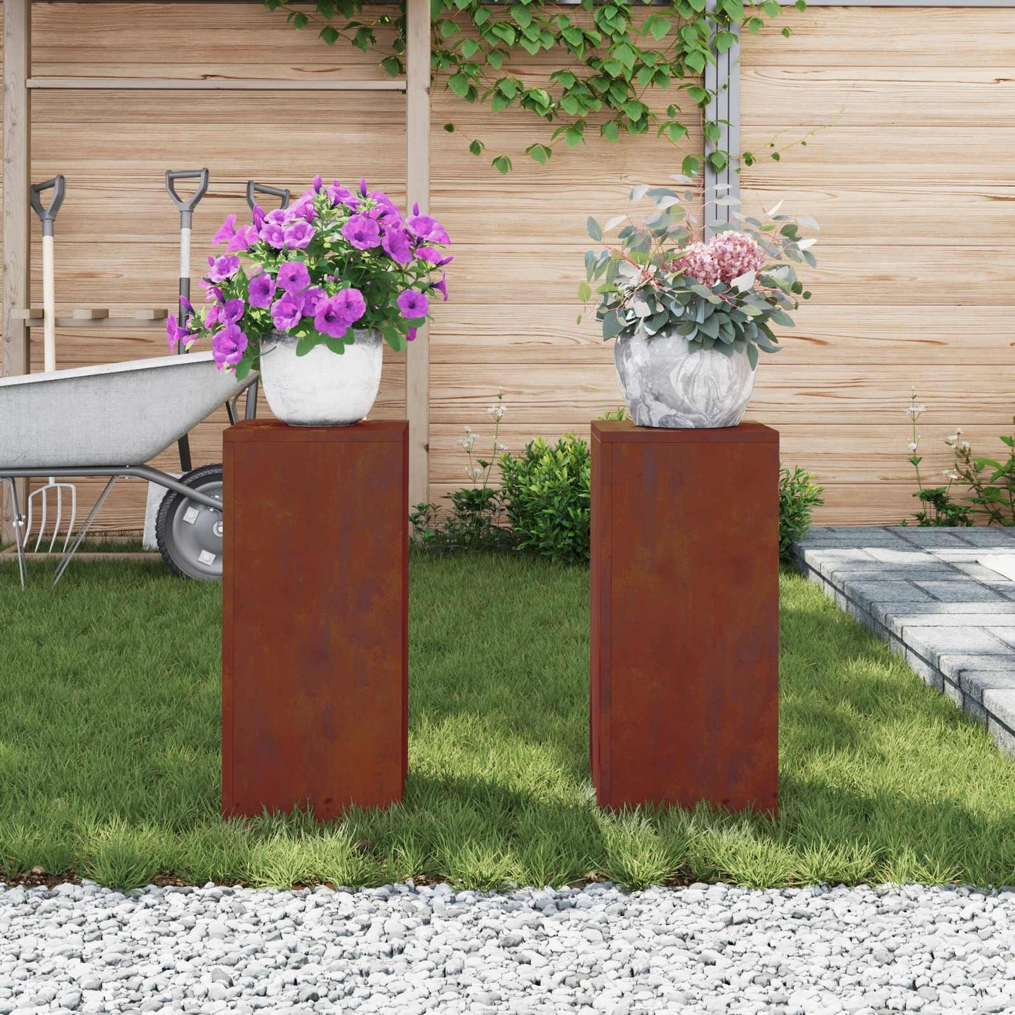 vidaXL Plant Stand 2 pcs Rusty 24 x 24 x 55 cm Weathering Steel