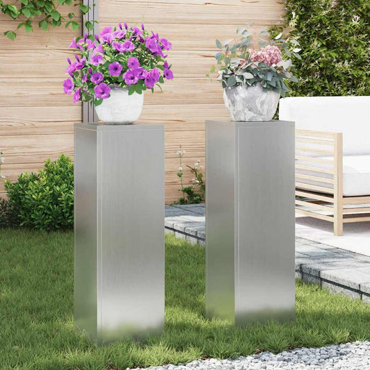 vidaXL Plant Stand 2 pcs Silver 24 x 24 x 75 cm Galvanised Steel