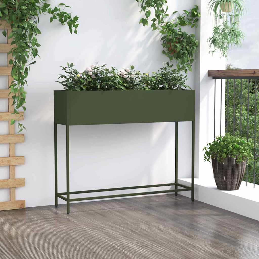 vidaXL Raised Garden Planter Olive green 100 x 26 x 82 cm Steel