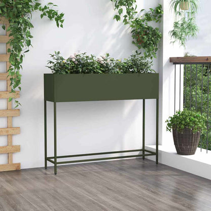 vidaXL Raised Garden Planter Olive green 100 x 26 x 82 cm Steel