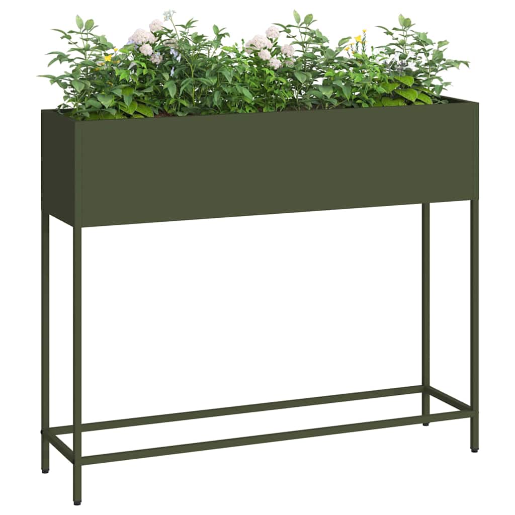 vidaXL Raised Garden Planter Olive green 100 x 26 x 82 cm Steel
