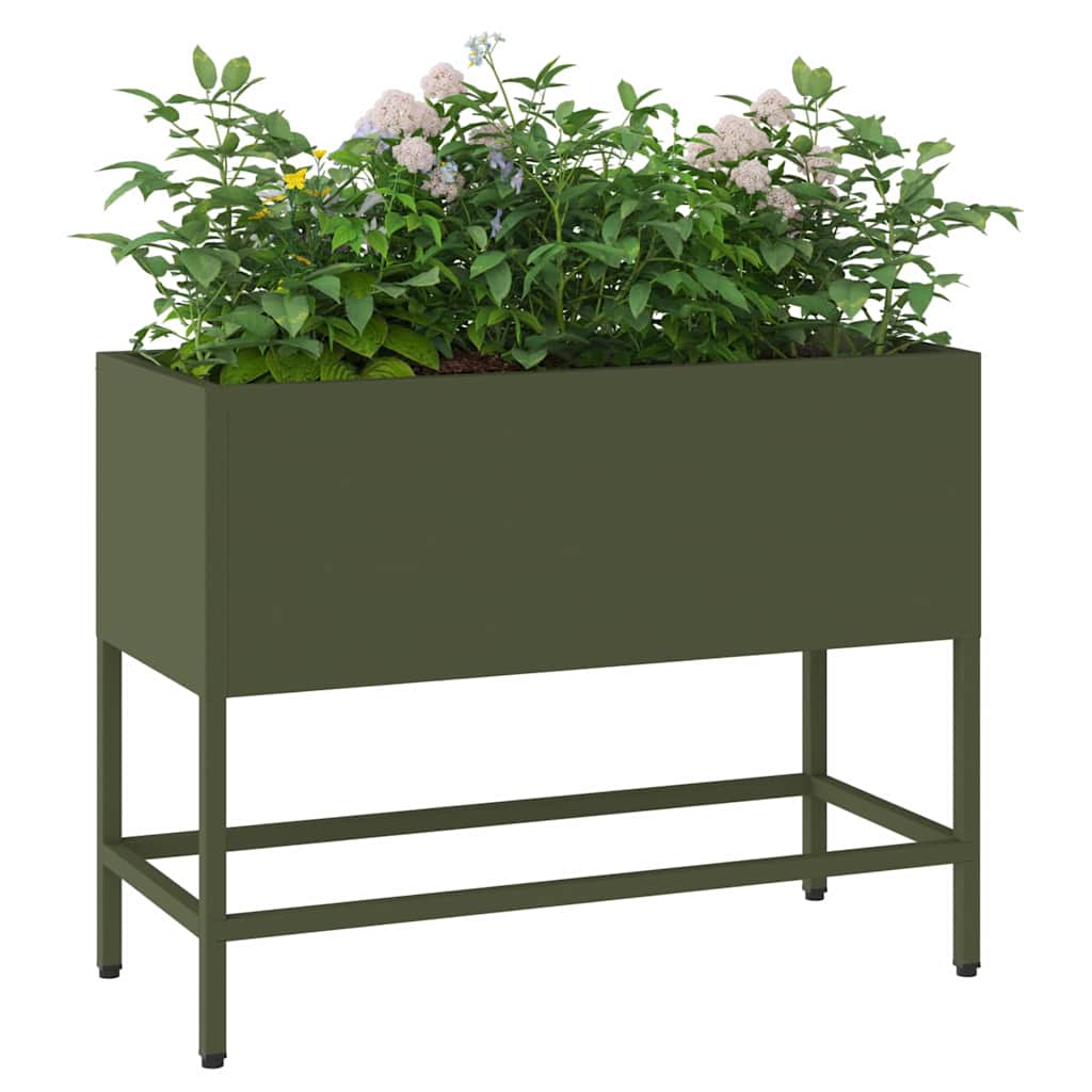 vidaXL Raised Garden Planter Olive green 60 x 26 x 45 cm Steel